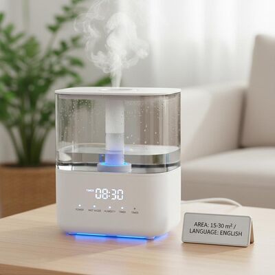 Buen precio Humidificador de aire ultrasónico de temporizador diseñado para una superficie de 15-30 metros cuadrados con lenguaje de operación y rendimiento en inglés en línea