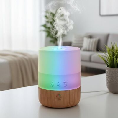 Buen precio Humidificador de aire de ultrasonido inglés con tiempo 1H 3H 6H CONT y 7 luces de colores adecuadas para dormitorio sala de estar en línea